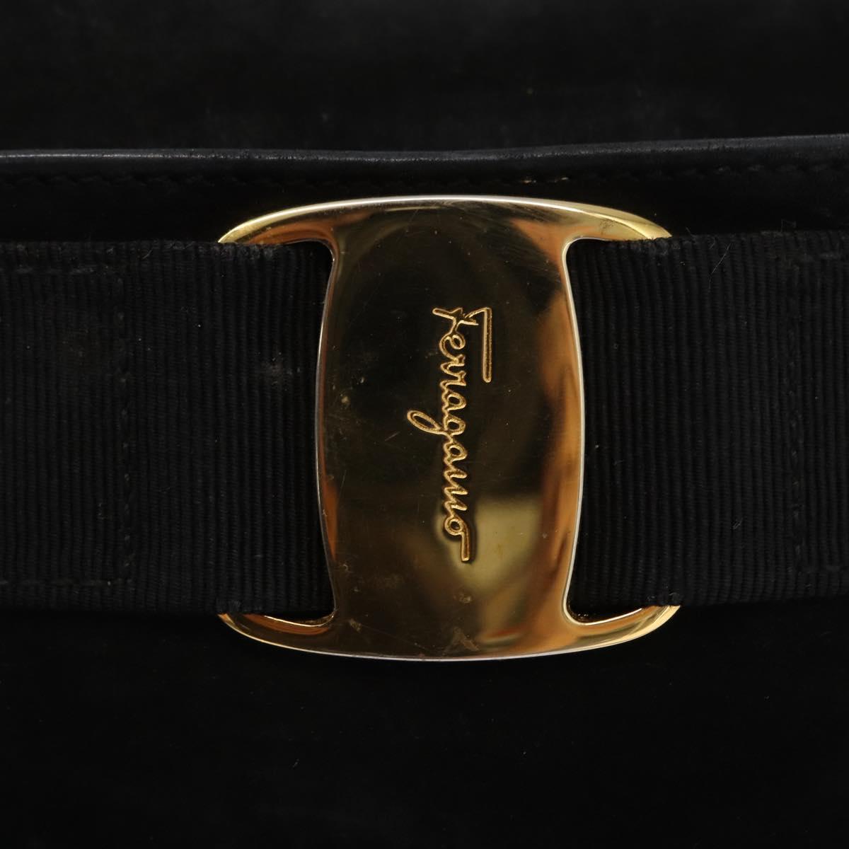 Salvatore Ferragamo Vala Shoulder Bag Suede Black Gold Auth gh1251