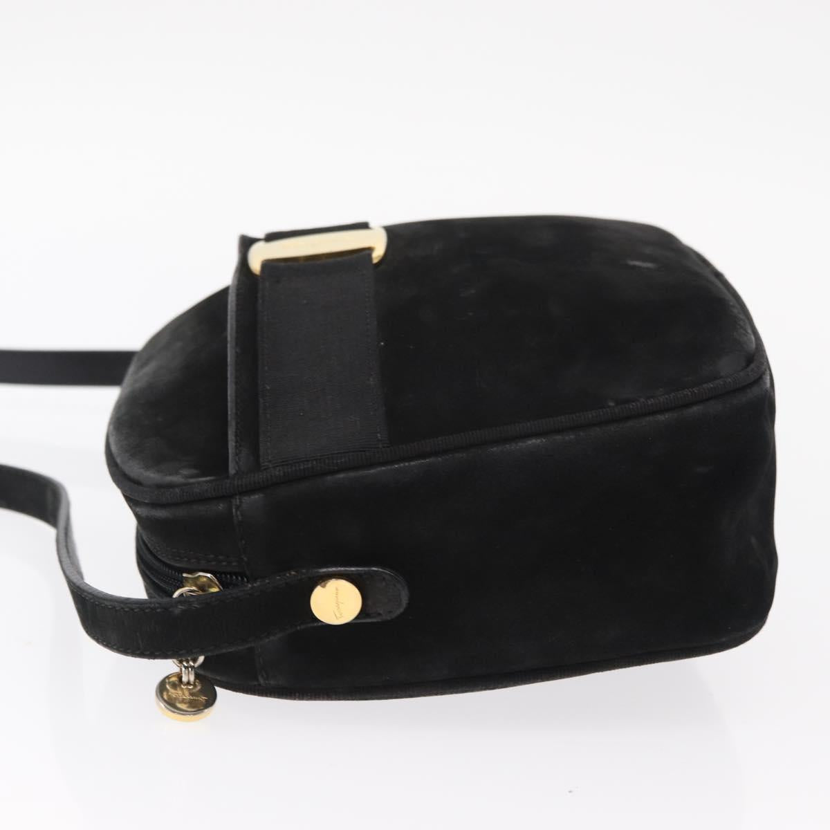 Salvatore Ferragamo Vala Shoulder Bag Suede Black Gold Auth gh1251