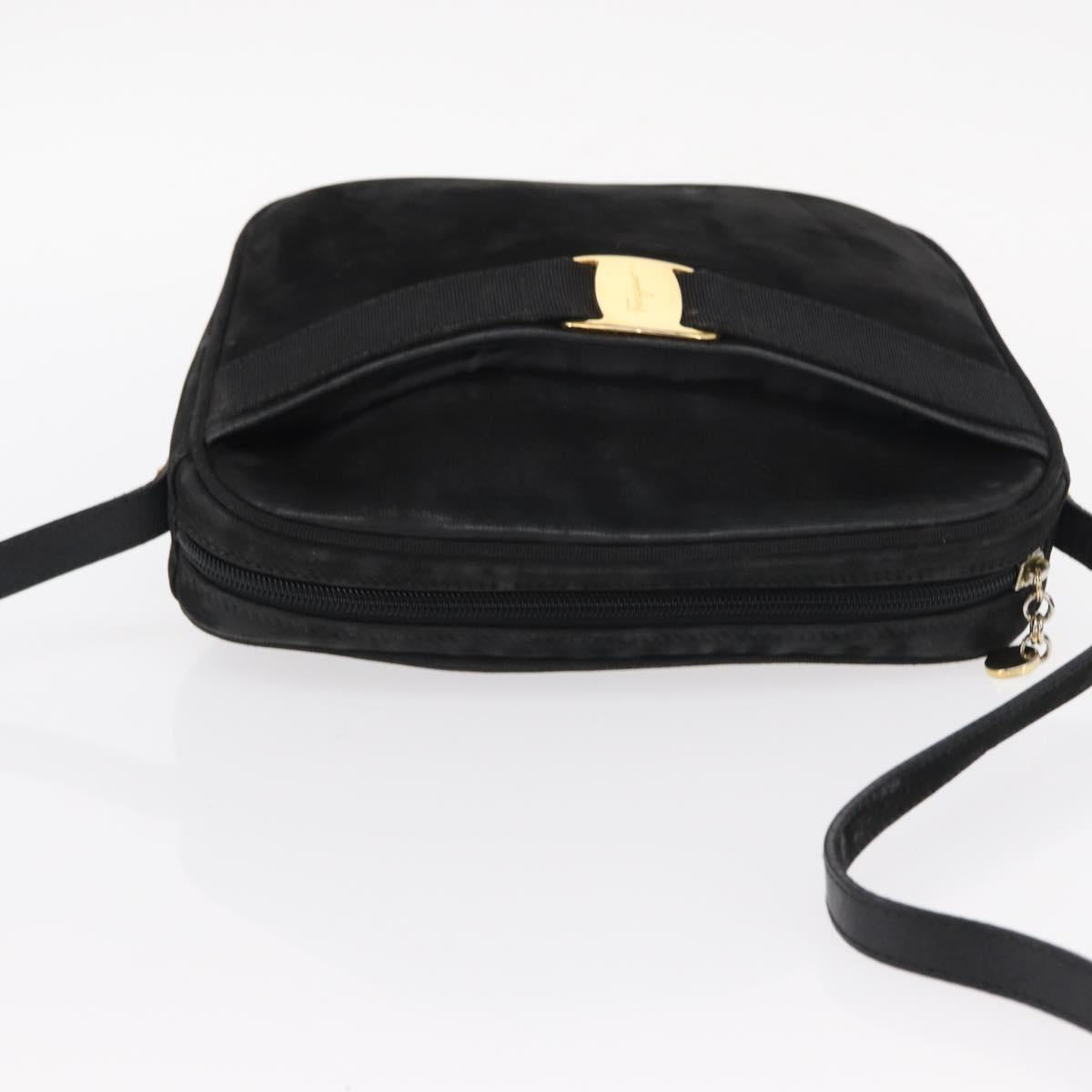 Salvatore Ferragamo Vala Shoulder Bag Suede Black Gold Auth gh1251