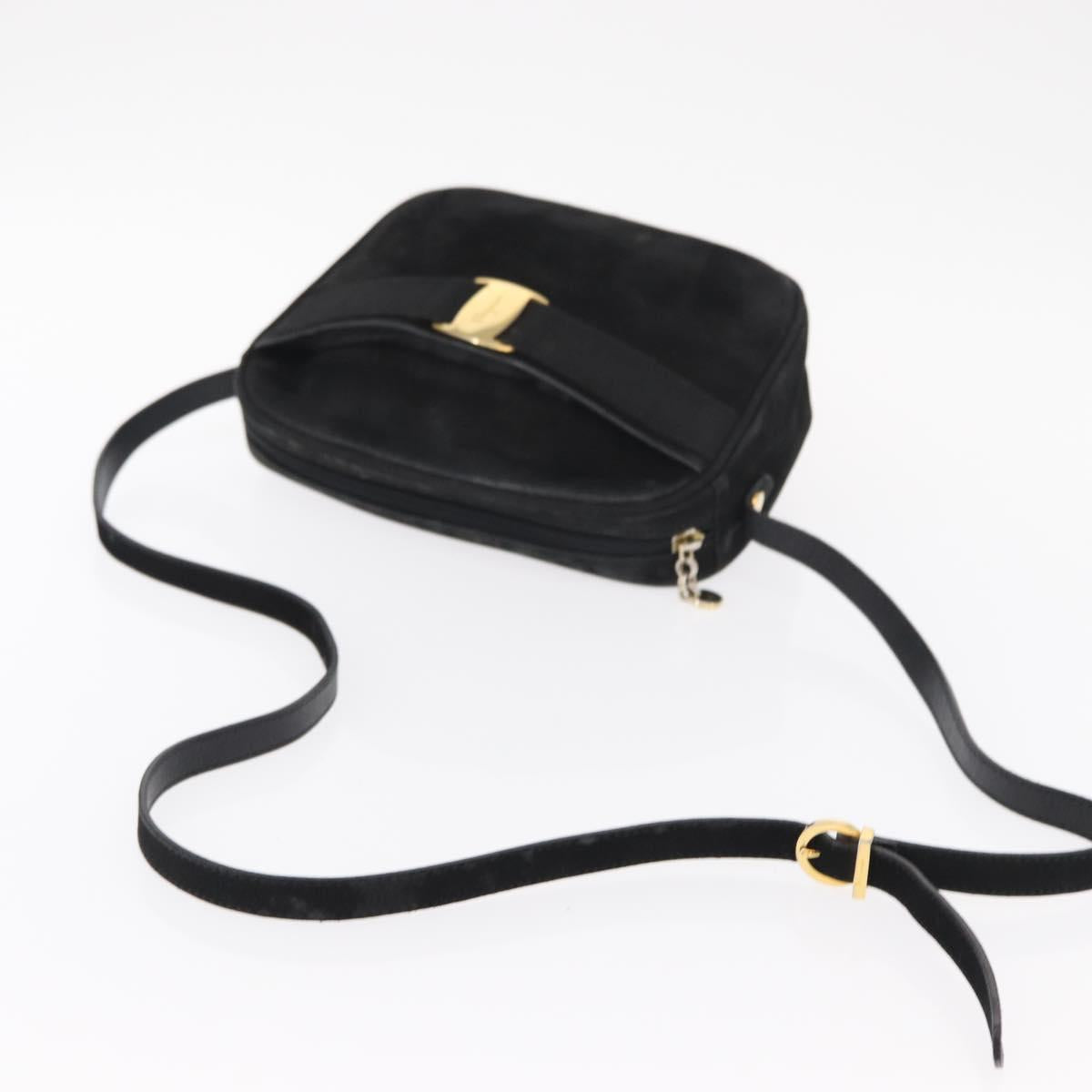 Salvatore Ferragamo Vala Shoulder Bag Suede Black Gold Auth gh1251