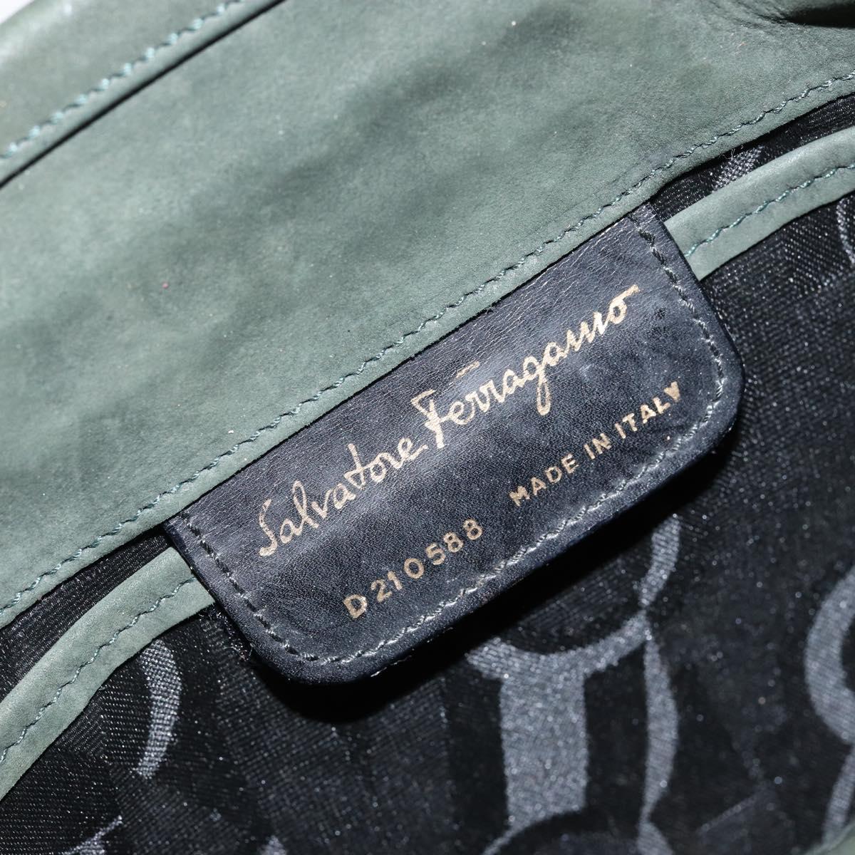 Salvatore Ferragamo Vala Shoulder Bag Suede Khaki Gold Auth gh1252