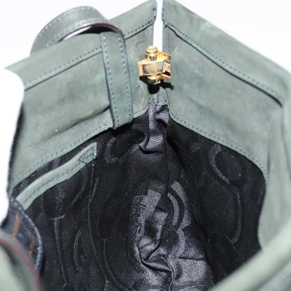 Salvatore Ferragamo Vala Shoulder Bag Suede Khaki Gold Auth gh1252