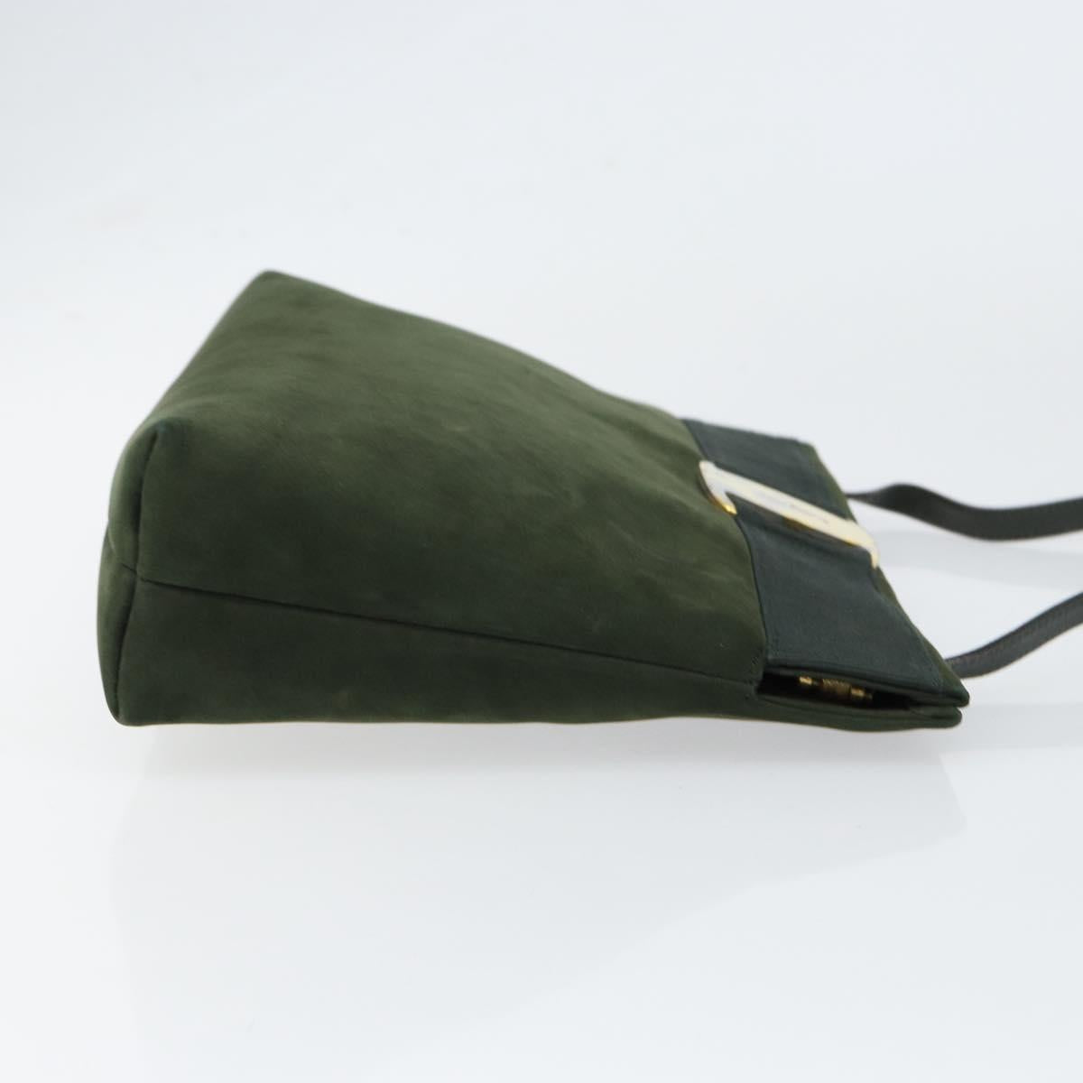 Salvatore Ferragamo Vala Shoulder Bag Suede Khaki Gold Auth gh1252