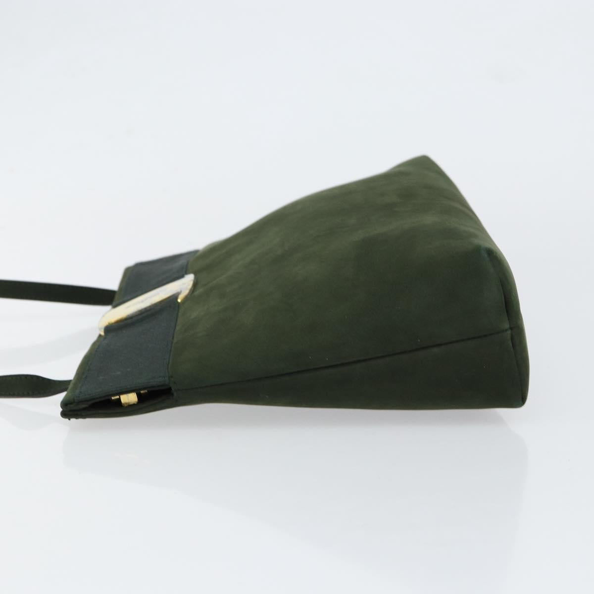 Salvatore Ferragamo Vala Shoulder Bag Suede Khaki Gold Auth gh1252