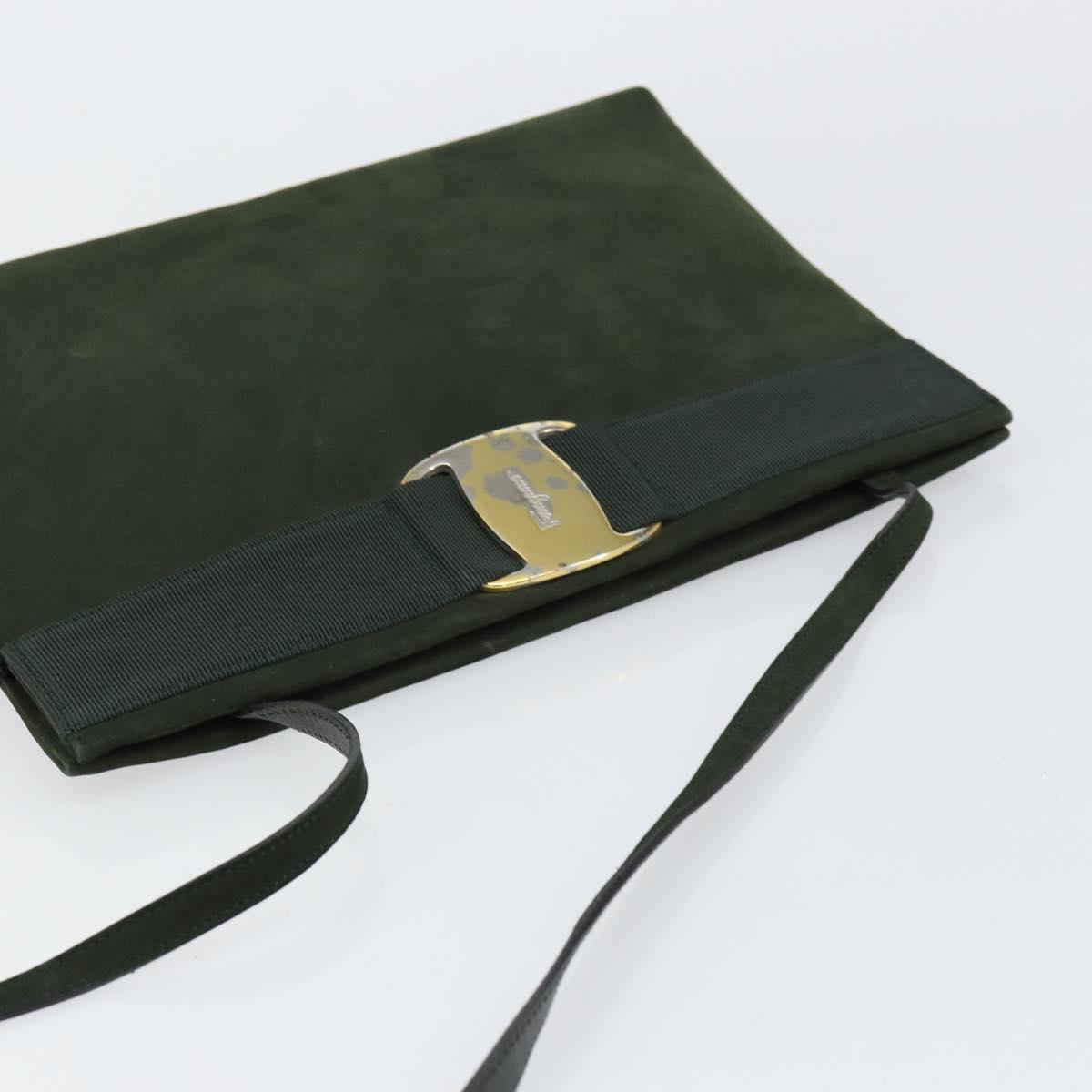 Salvatore Ferragamo Vala Shoulder Bag Suede Khaki Gold Auth gh1252