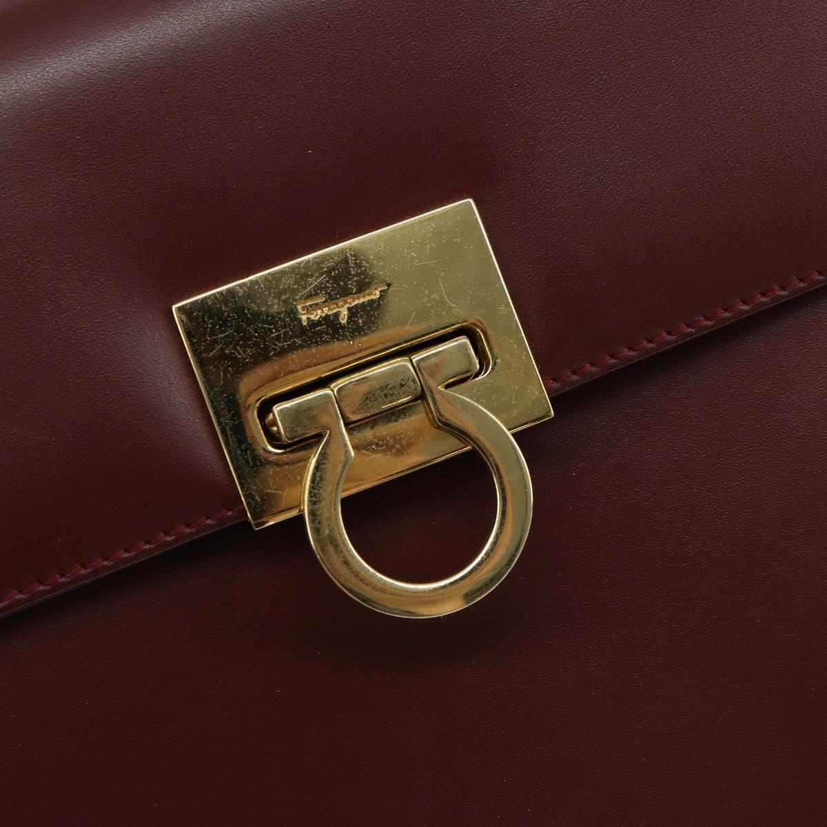 Salvatore Ferragamo Gancini Chain Shoulder Bag Leather Bordeaux Gold Auth gh1253