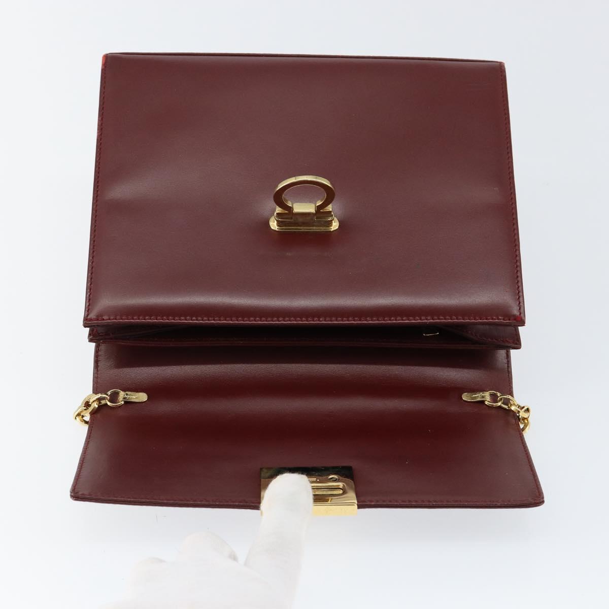 Salvatore Ferragamo Gancini Chain Shoulder Bag Leather Bordeaux Gold Auth gh1253