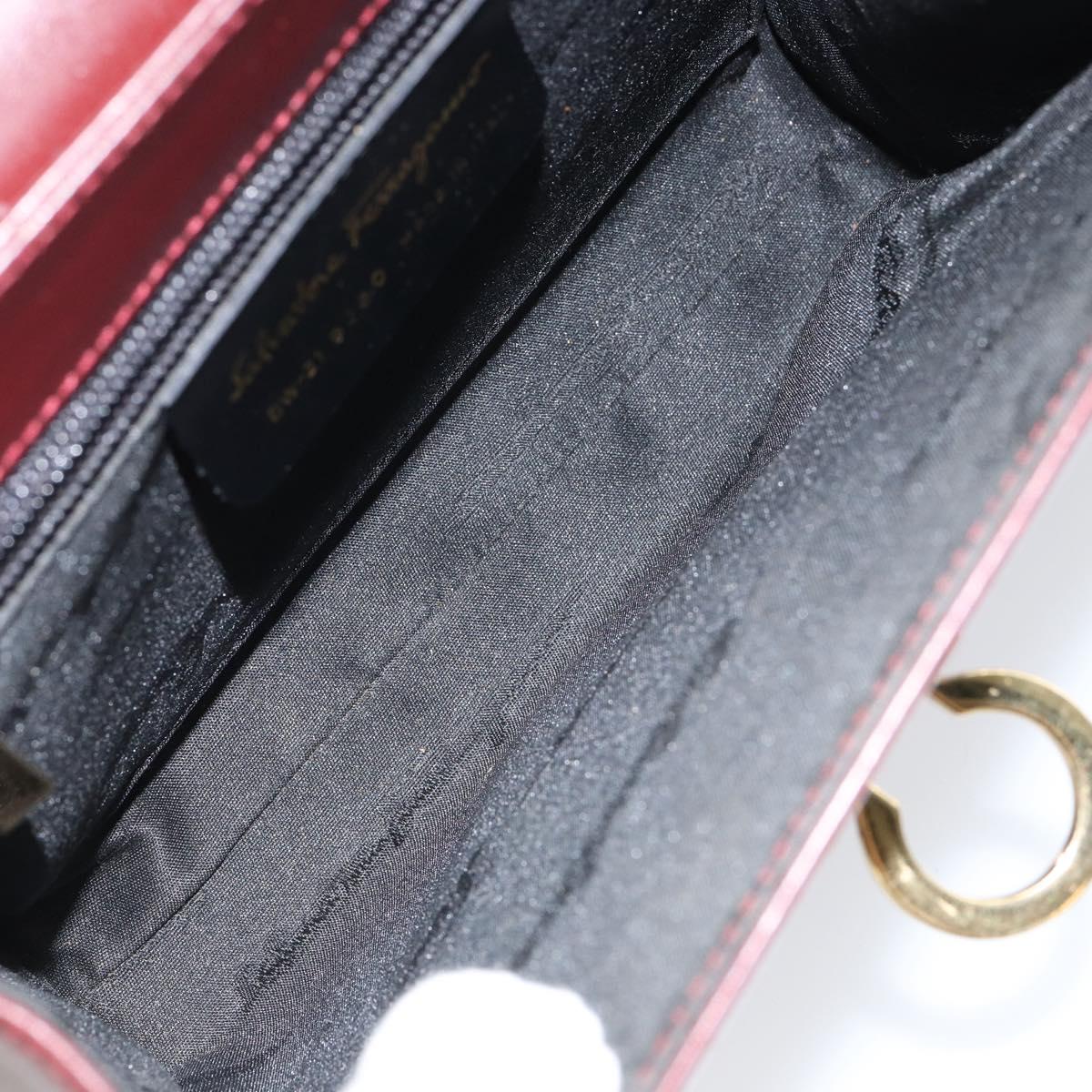 Salvatore Ferragamo Gancini Chain Shoulder Bag Leather Bordeaux Gold Auth gh1253