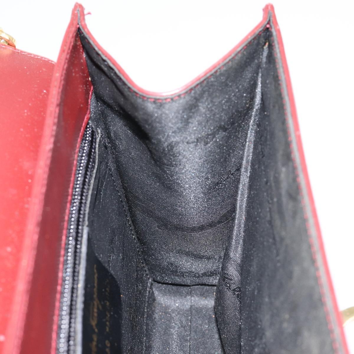 Salvatore Ferragamo Gancini Chain Shoulder Bag Leather Bordeaux Gold Auth gh1253