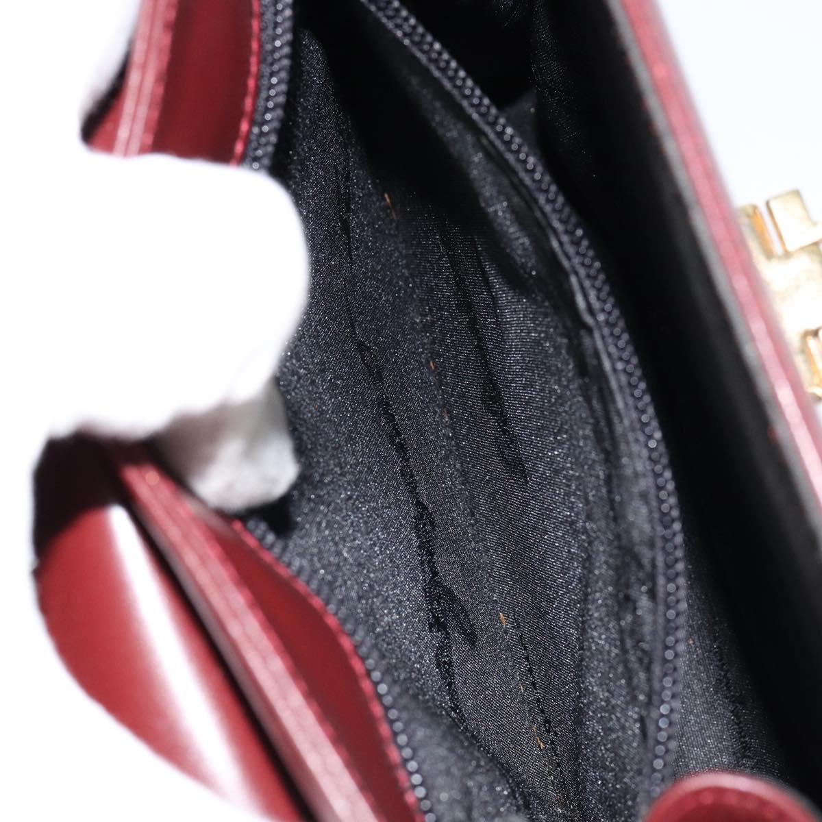 Salvatore Ferragamo Gancini Chain Shoulder Bag Leather Bordeaux Gold Auth gh1253