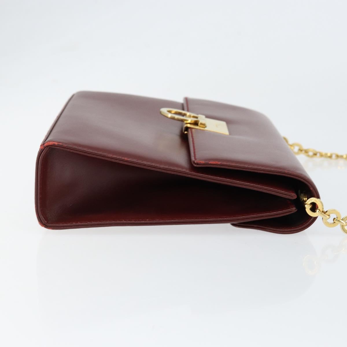Salvatore Ferragamo Gancini Chain Shoulder Bag Leather Bordeaux Gold Auth gh1253