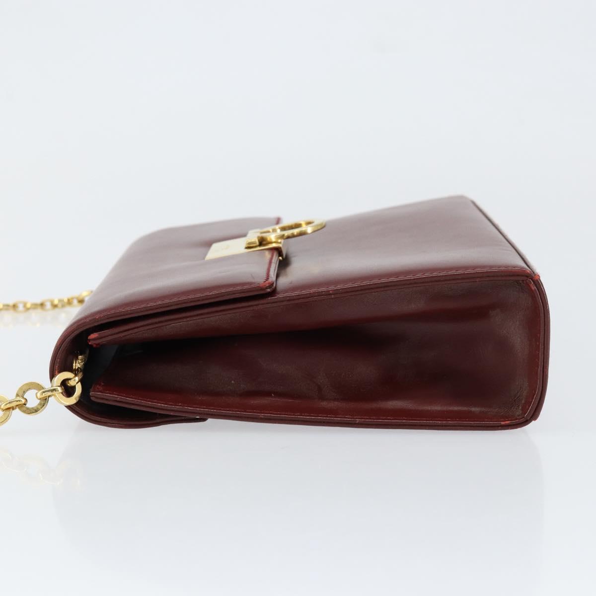 Salvatore Ferragamo Gancini Chain Shoulder Bag Leather Bordeaux Gold Auth gh1253