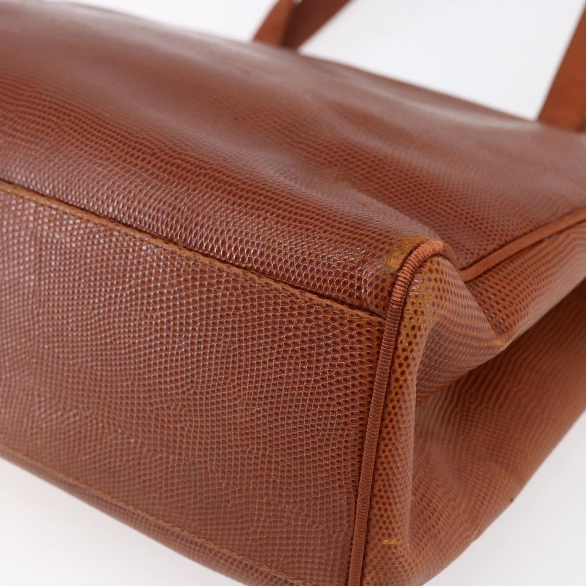 Salvatore Ferragamo Embossing Vala Tote Bag Leather Brown Gold Auth gh1259