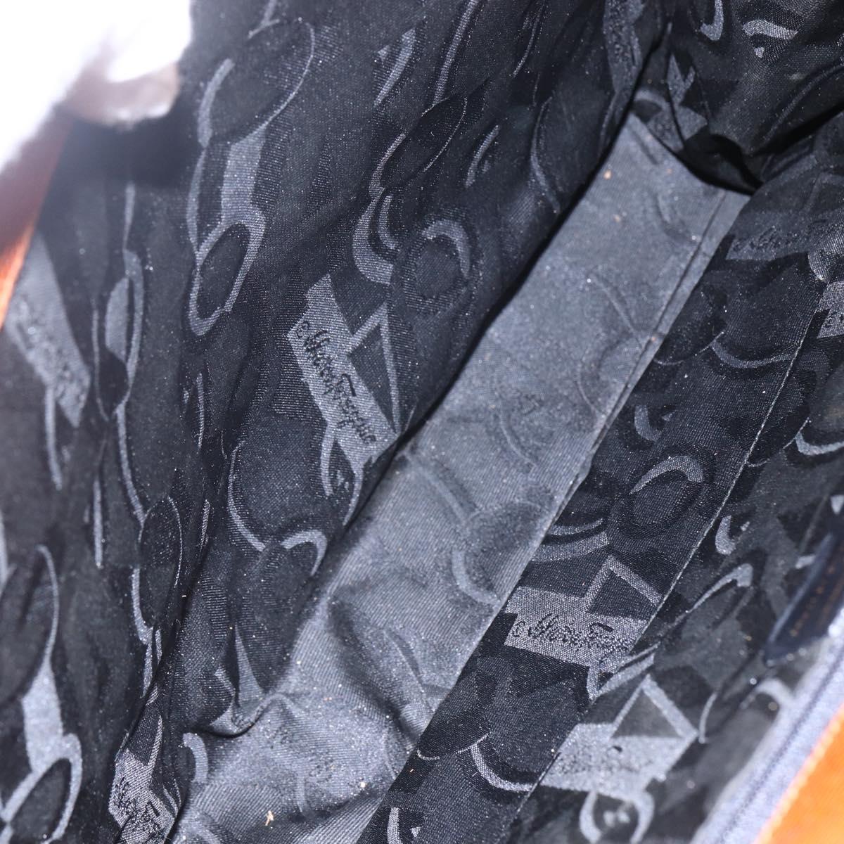 Salvatore Ferragamo Embossing Vala Tote Bag Leather Brown Gold Auth gh1259