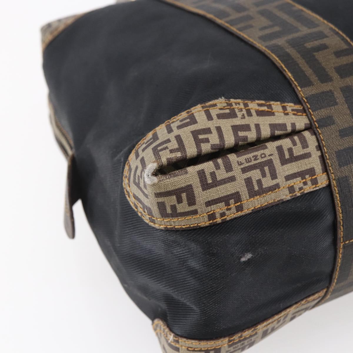 FENDI Zucca Canvas Zucchino Canvas Hand Bag Black Brown Auth gh1262