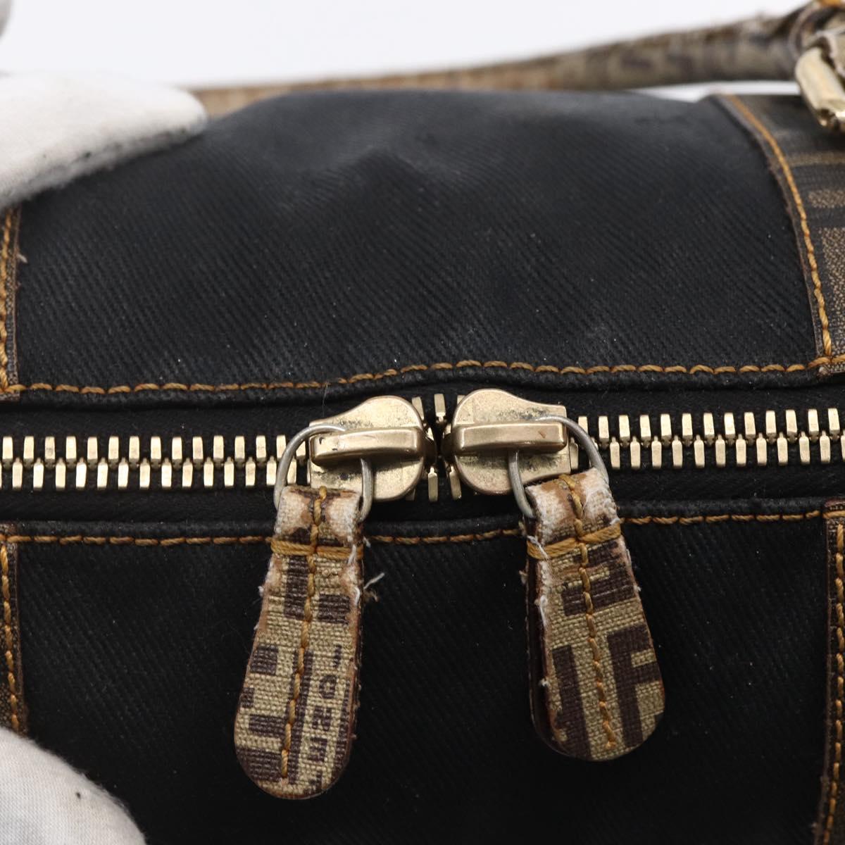 FENDI Zucca Canvas Zucchino Canvas Hand Bag Black Brown Auth gh1262