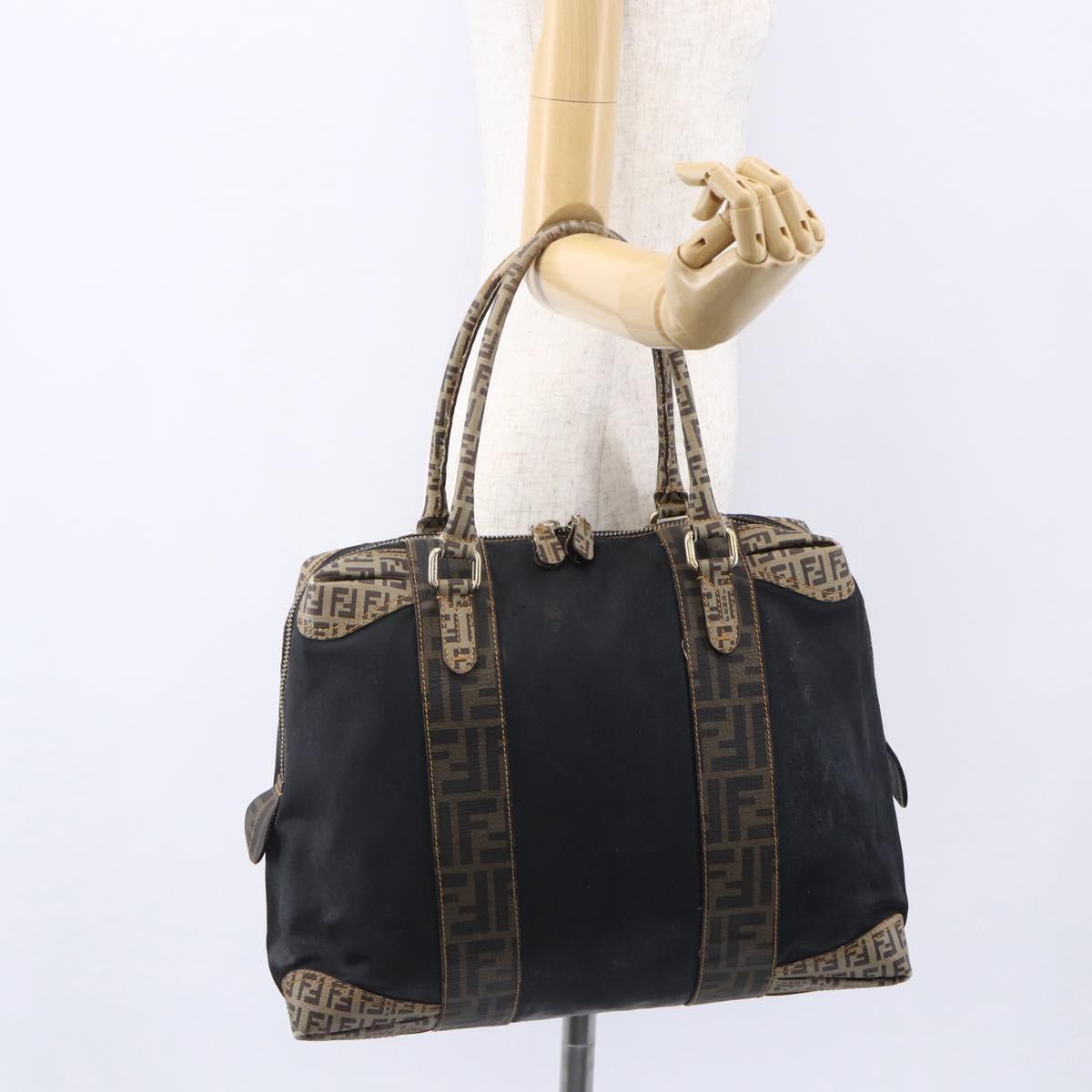 FENDI Zucca Canvas Zucchino Canvas Hand Bag Black Brown Auth gh1262