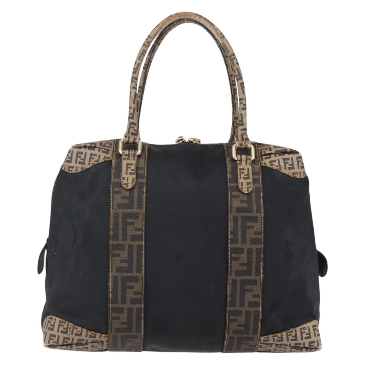 FENDI Zucca Canvas Zucchino Canvas Hand Bag Black Brown Auth gh1262