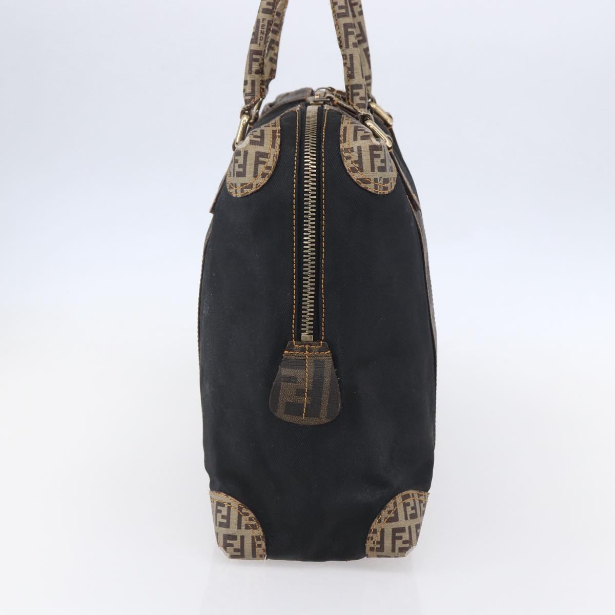 FENDI Zucca Canvas Zucchino Canvas Hand Bag Black Brown Auth gh1262