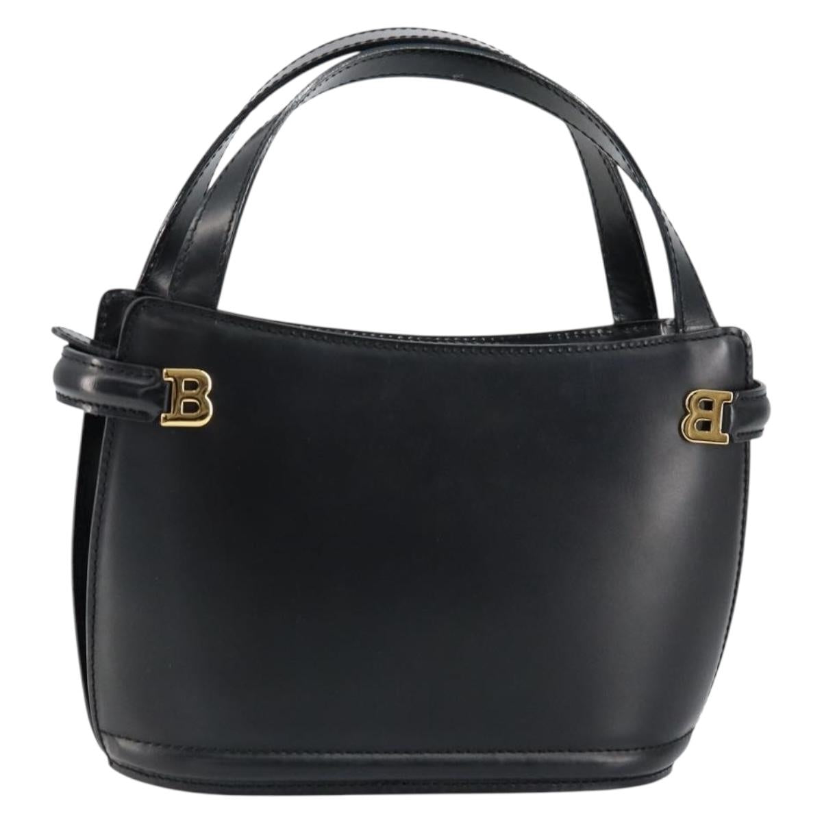 BALLY Hand Bag Leather Black Gold Auth gh1264