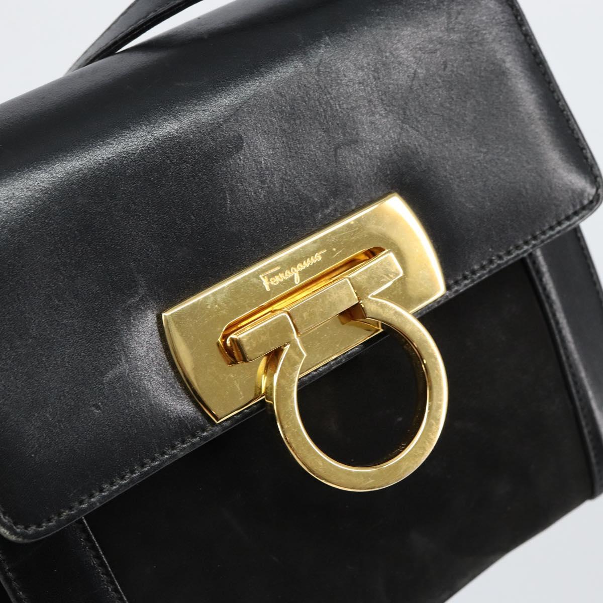 Salvatore Ferragamo Gancini Shoulder Bag Leather Black Gold Auth gh1266