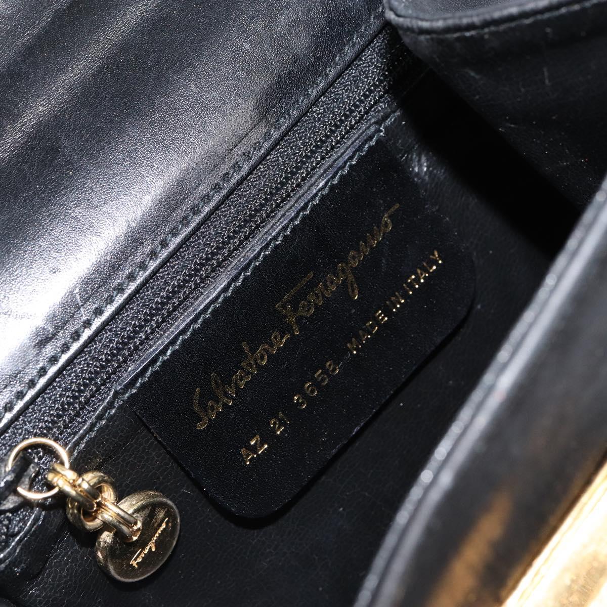 Salvatore Ferragamo Gancini Shoulder Bag Leather Black Gold Auth gh1266