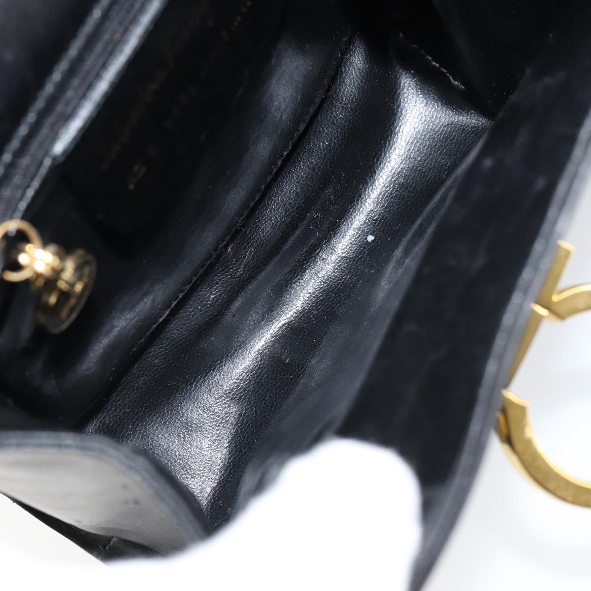 Salvatore Ferragamo Gancini Shoulder Bag Leather Black Gold Auth gh1266