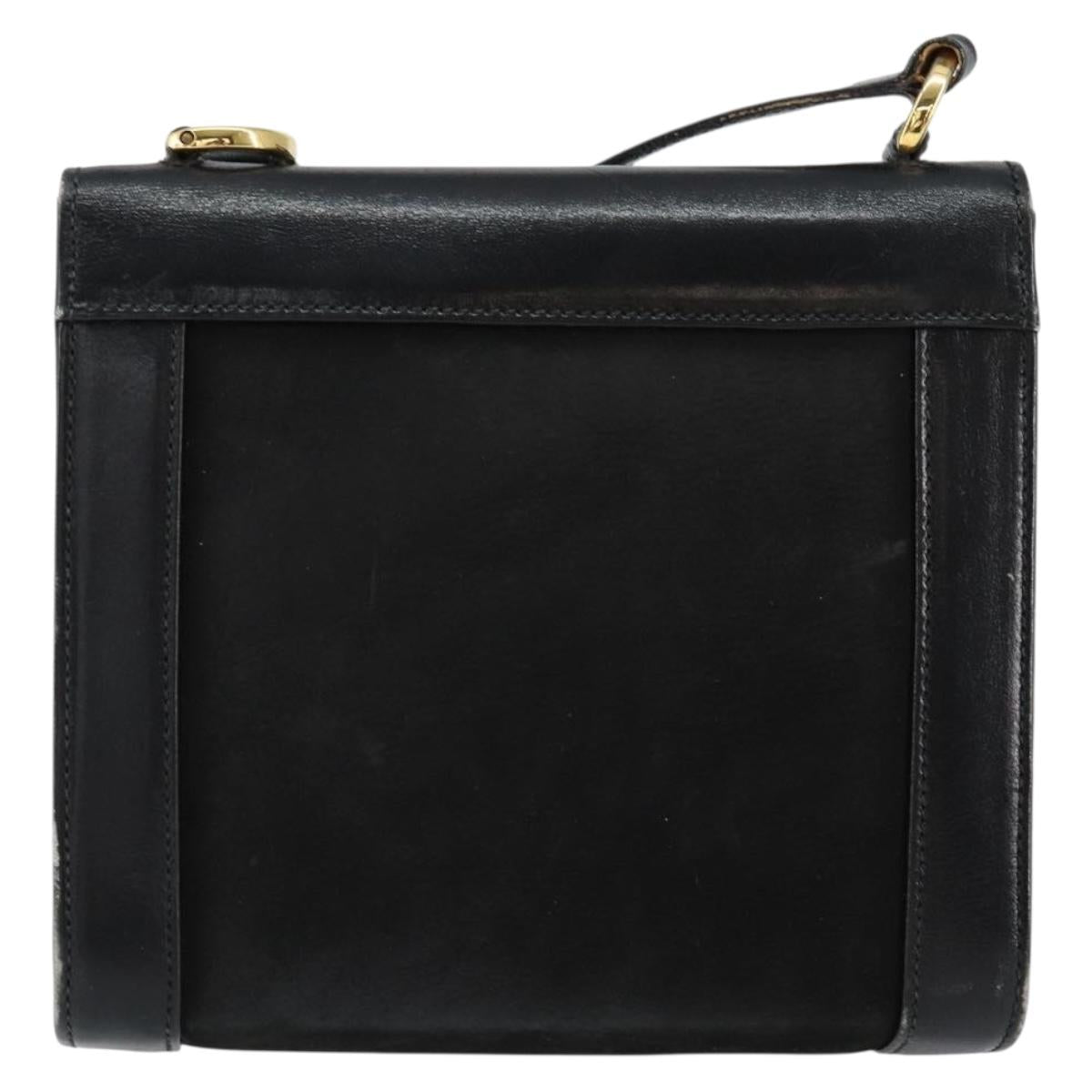 Salvatore Ferragamo Gancini Shoulder Bag Leather Black Gold Auth gh1266