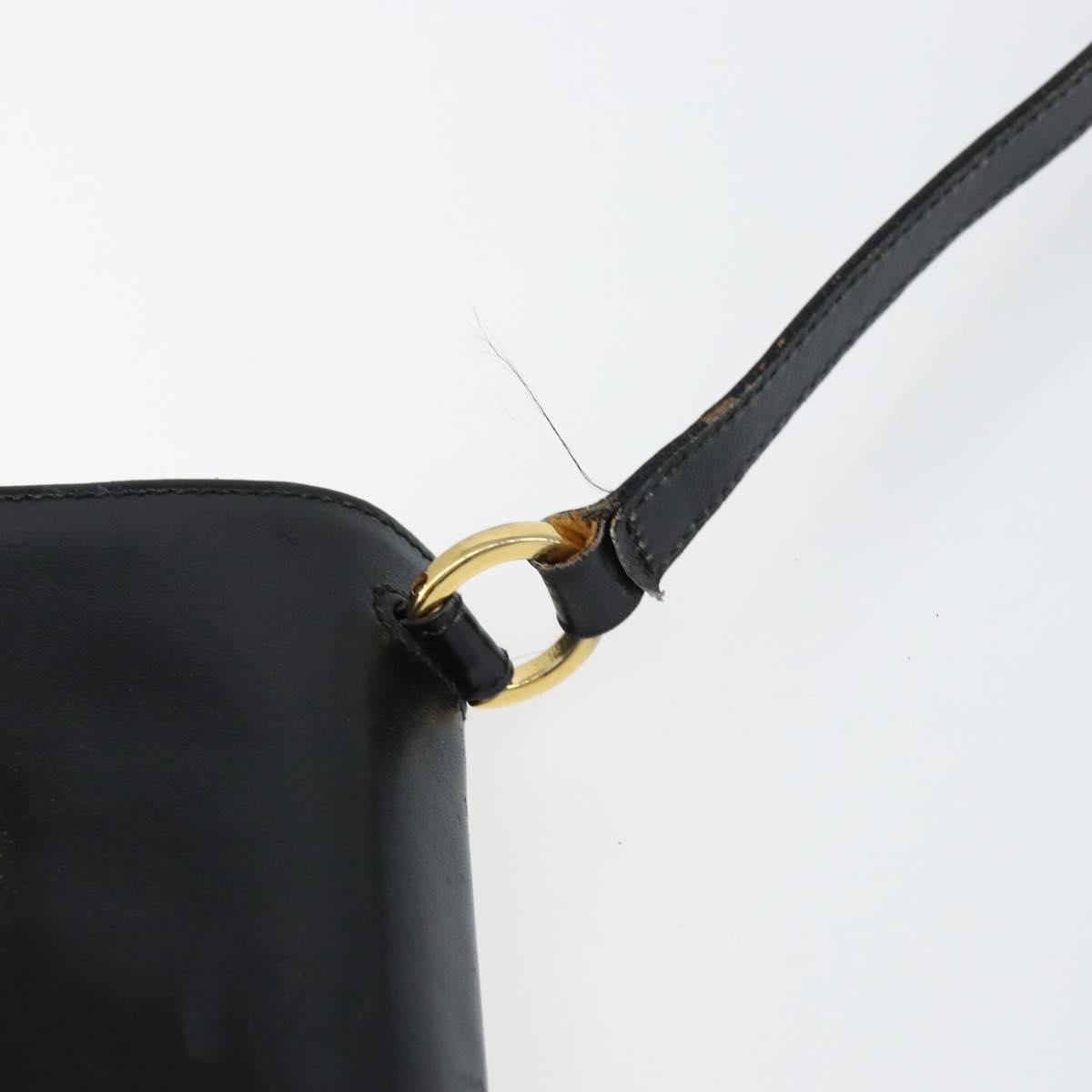 Salvatore Ferragamo Gancini Shoulder Bag Leather Black Gold Auth gh1266