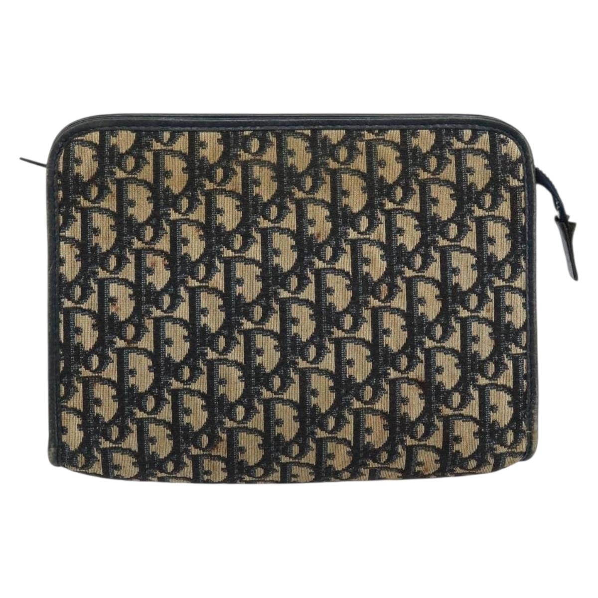 Christian Dior Trotter Canvas Clutch Bag Navy Silver Auth gh1267