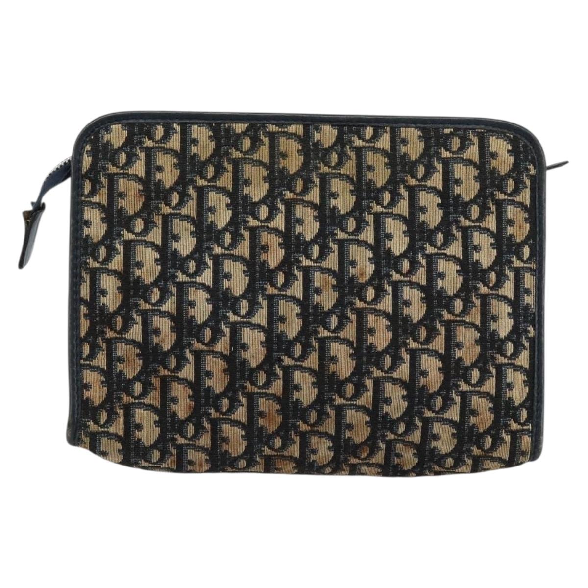 Christian Dior Trotter Canvas Clutch Bag Navy Silver Auth gh1267