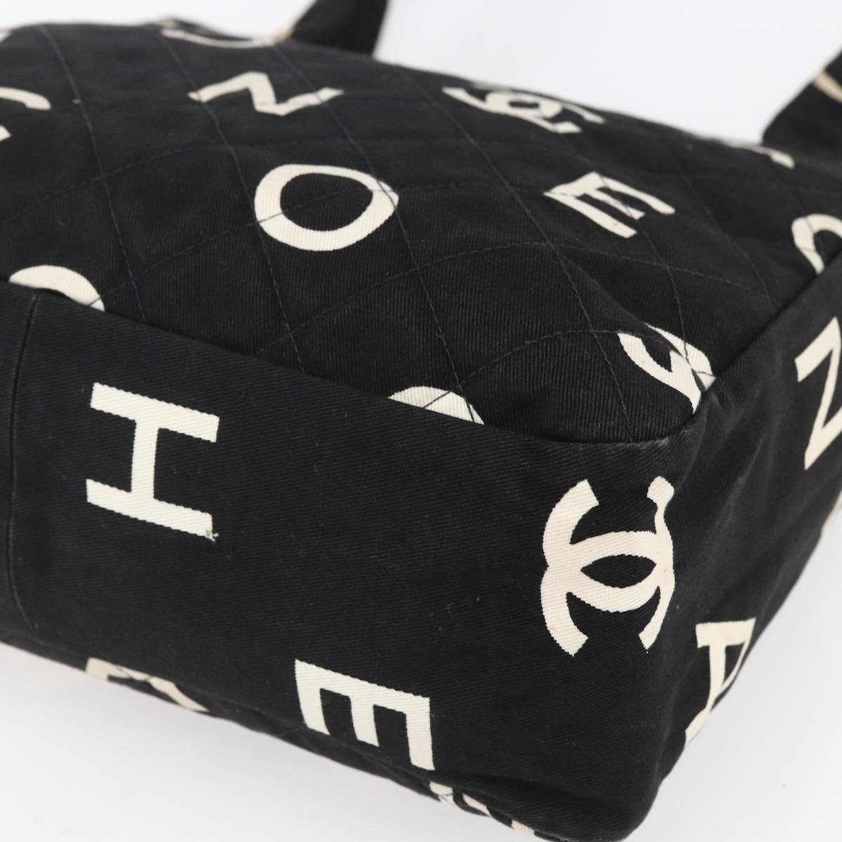 CHANEL COCO Mark Shoulder Bag Canvas Black Gold CC Auth gh1268