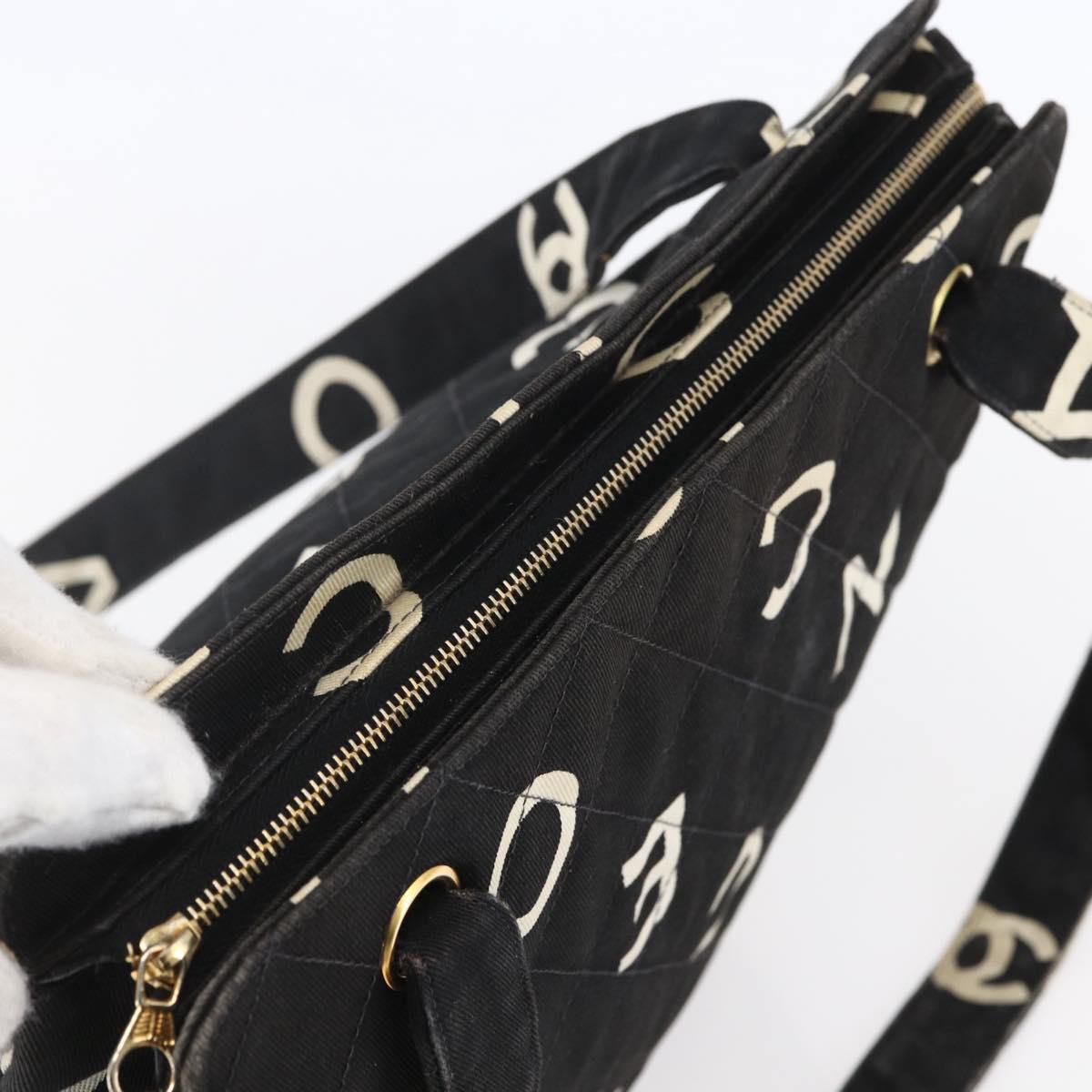 CHANEL COCO Mark Shoulder Bag Canvas Black Gold CC Auth gh1268