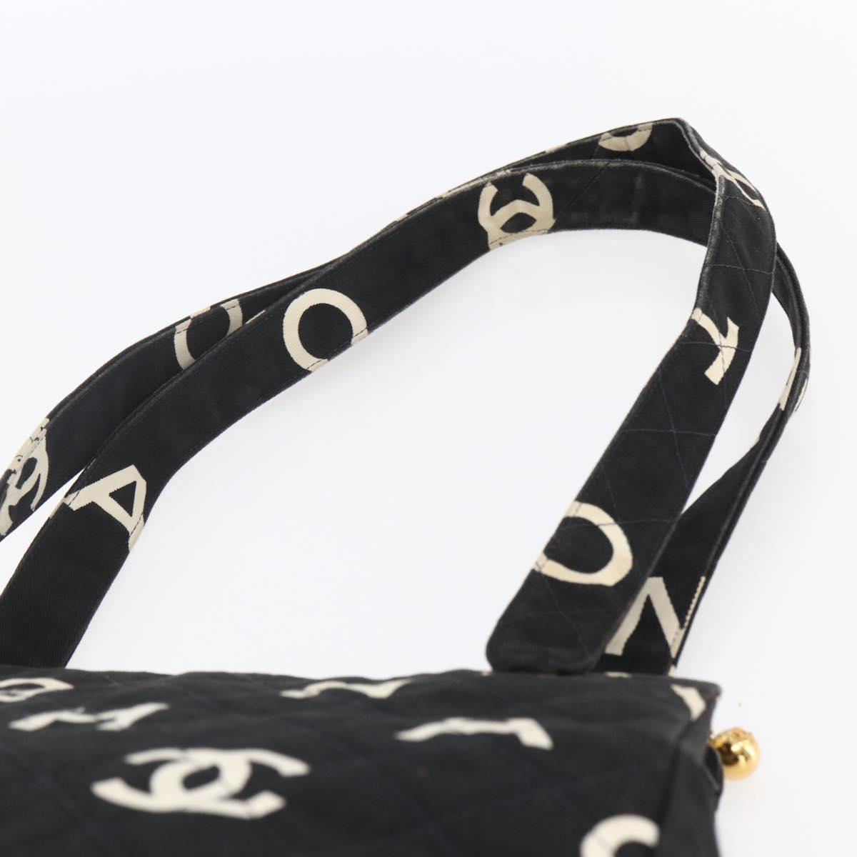 CHANEL COCO Mark Shoulder Bag Canvas Black Gold CC Auth gh1268