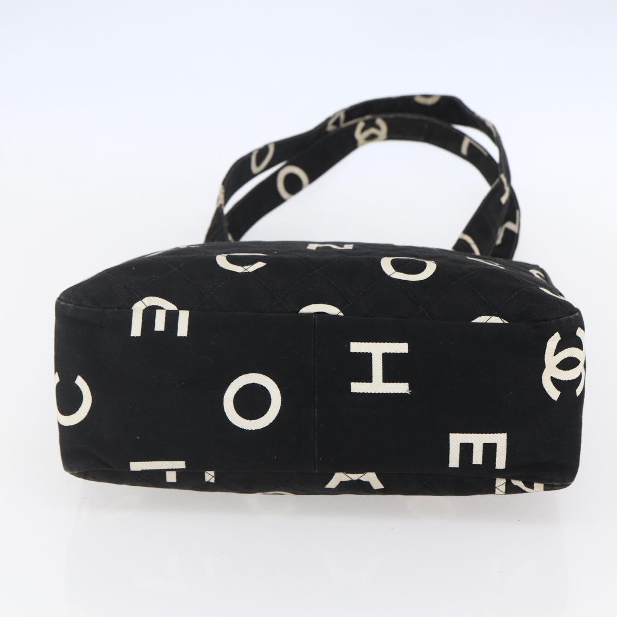 CHANEL COCO Mark Shoulder Bag Canvas Black Gold CC Auth gh1268