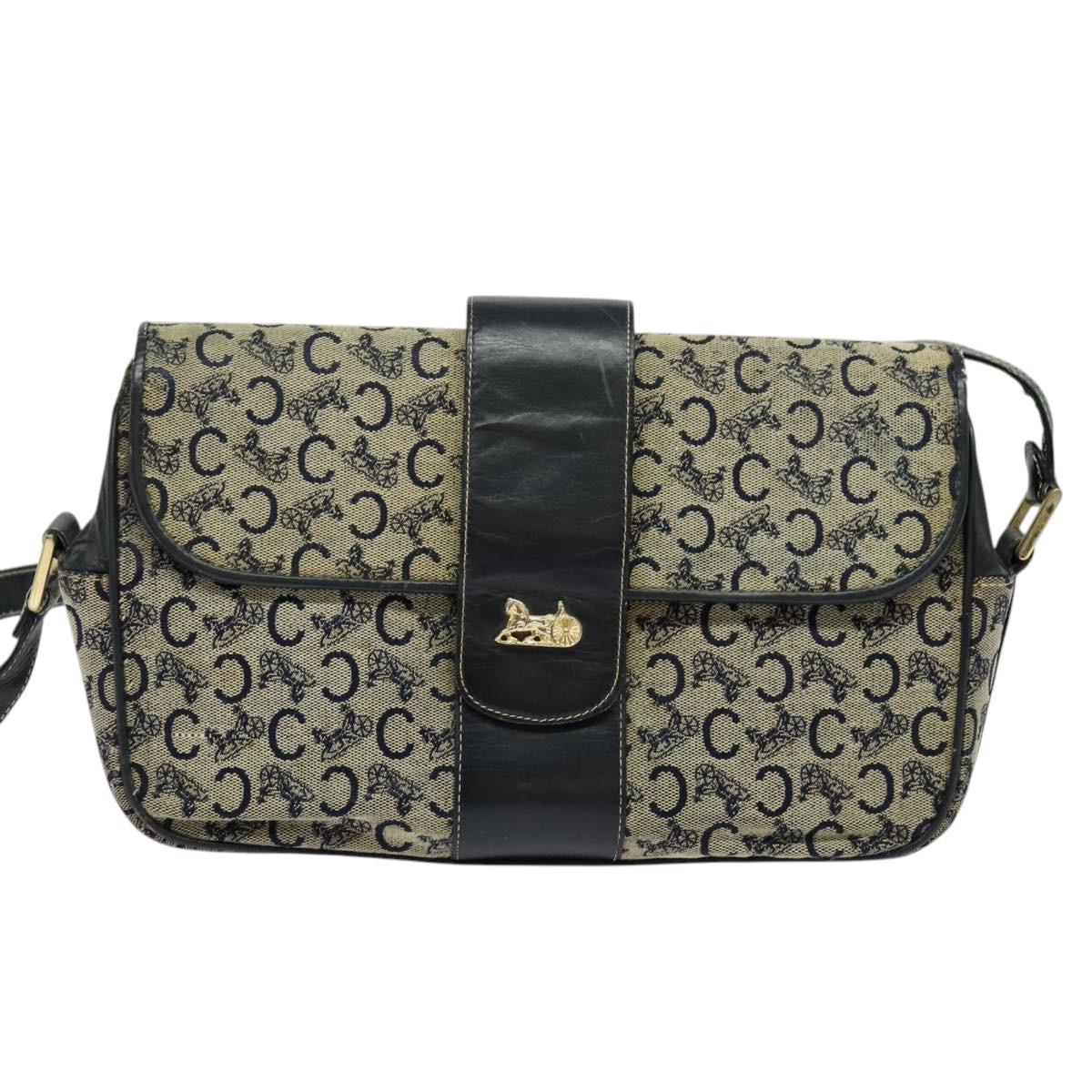 CELINE C Sulky Shoulder Bag Canvas Navy Gold Auth gh127