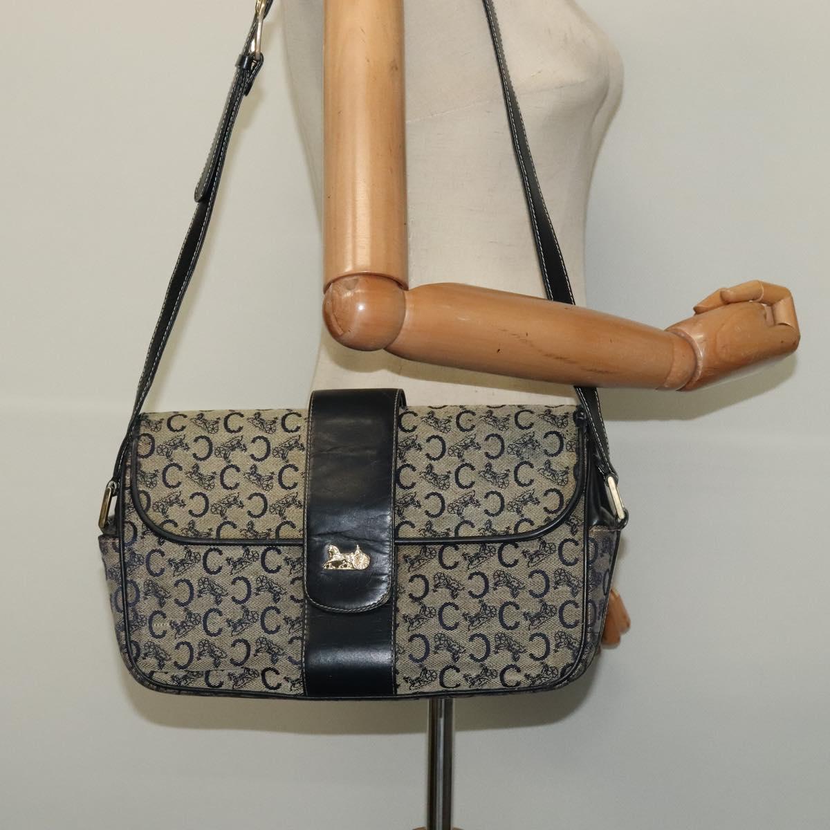 CELINE C Sulky Shoulder Bag Canvas Navy Gold Auth gh127