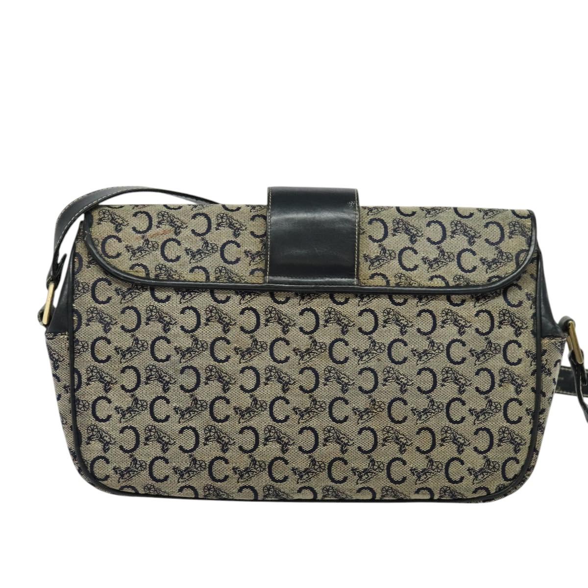 CELINE C Sulky Shoulder Bag Canvas Navy Gold Auth gh127