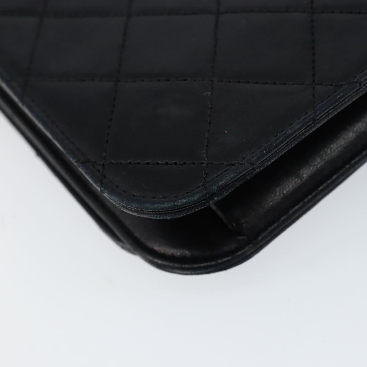 CHANEL Matelasse Chain Shoulder Bag Lamb Skin Black Gold CC Auth gh1276