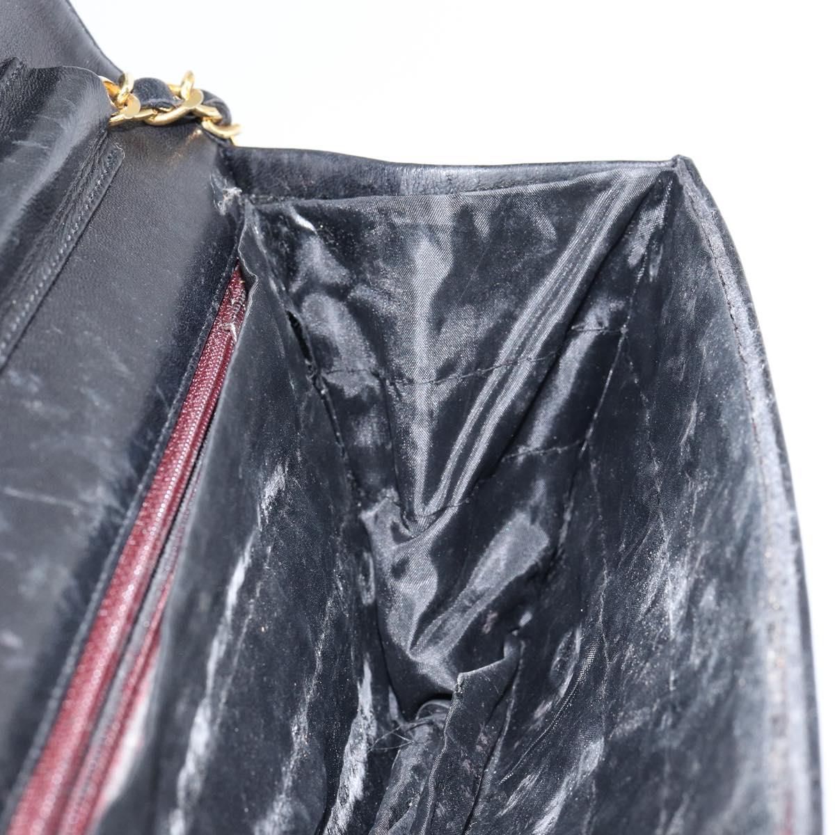 CHANEL Matelasse Chain Shoulder Bag Lamb Skin Black Gold CC Auth gh1276
