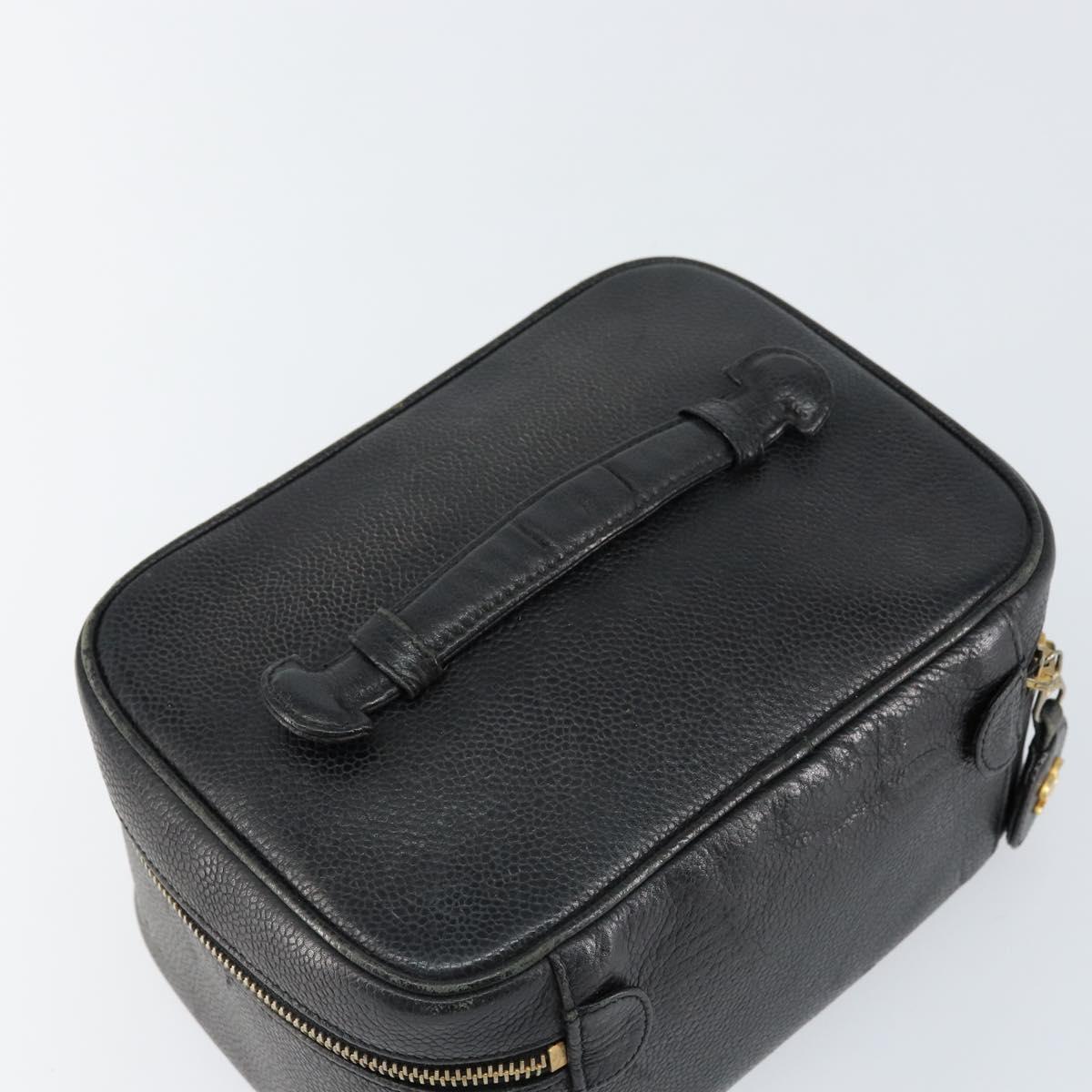 CHANEL COCO Mark Vanity Pouch Caviar Skin Black Gold CC Auth gh1283