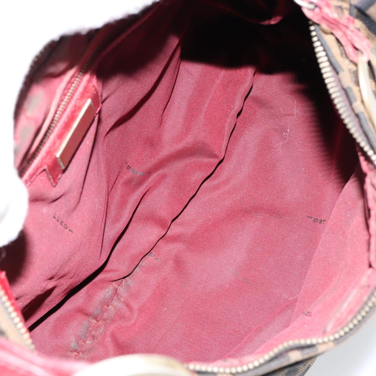 FENDI Zucca Canvas Shoulder Bag Black Brown Auth gh1286