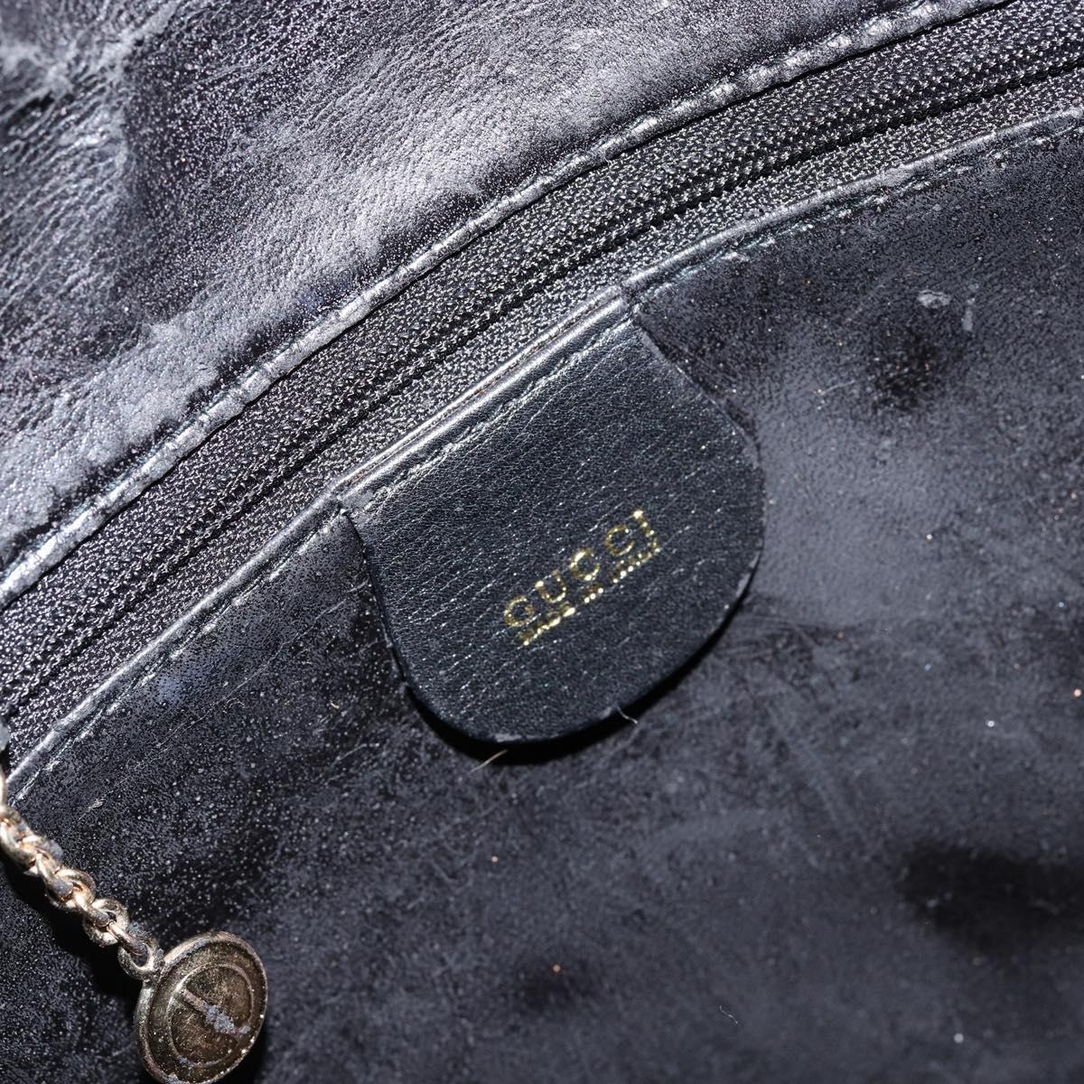 GUCCI Bamboo Hand Bag Leather Gold Black 001 2123 1577 Auth gh1288