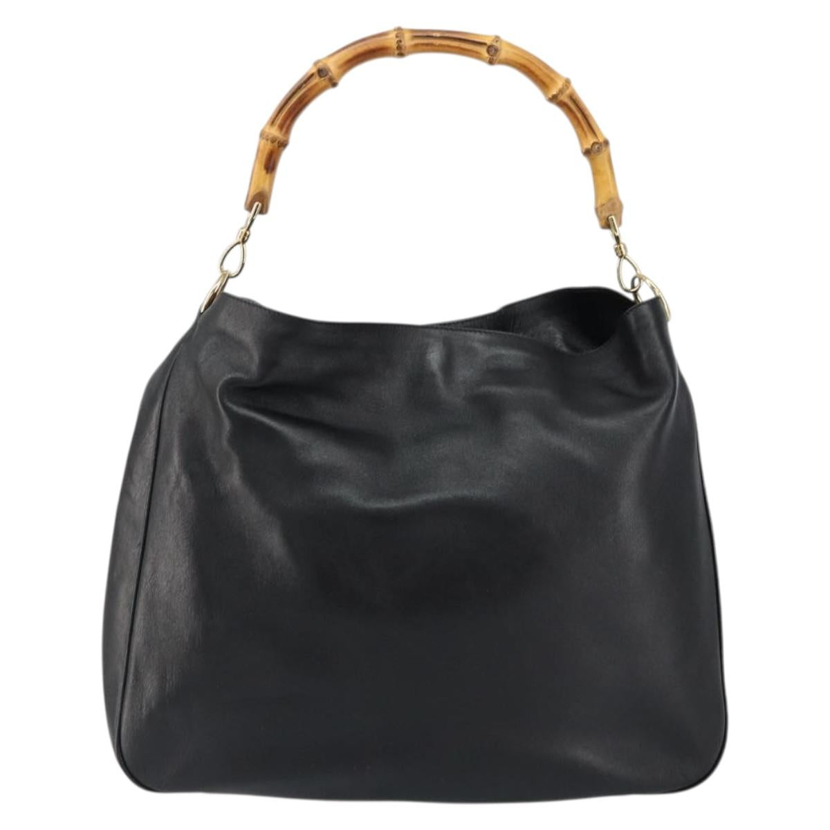 GUCCI Bamboo Hand Bag Leather Gold Black 001 2123 1577 Auth gh1288