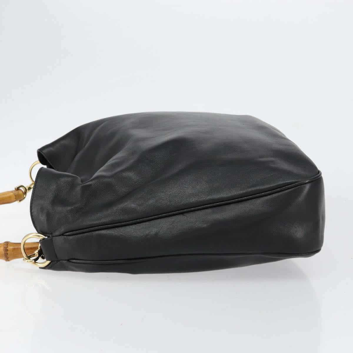 GUCCI Bamboo Hand Bag Leather Gold Black 001 2123 1577 Auth gh1288