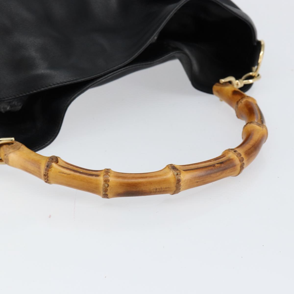 GUCCI Bamboo Hand Bag Leather Gold Black 001 2123 1577 Auth gh1288