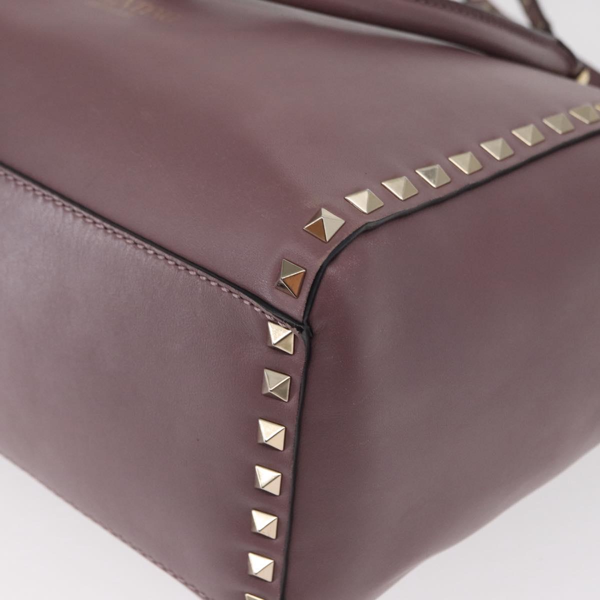 VALENTINO Studs Hand Bag Leather 2way Purple Gold Auth gh1289