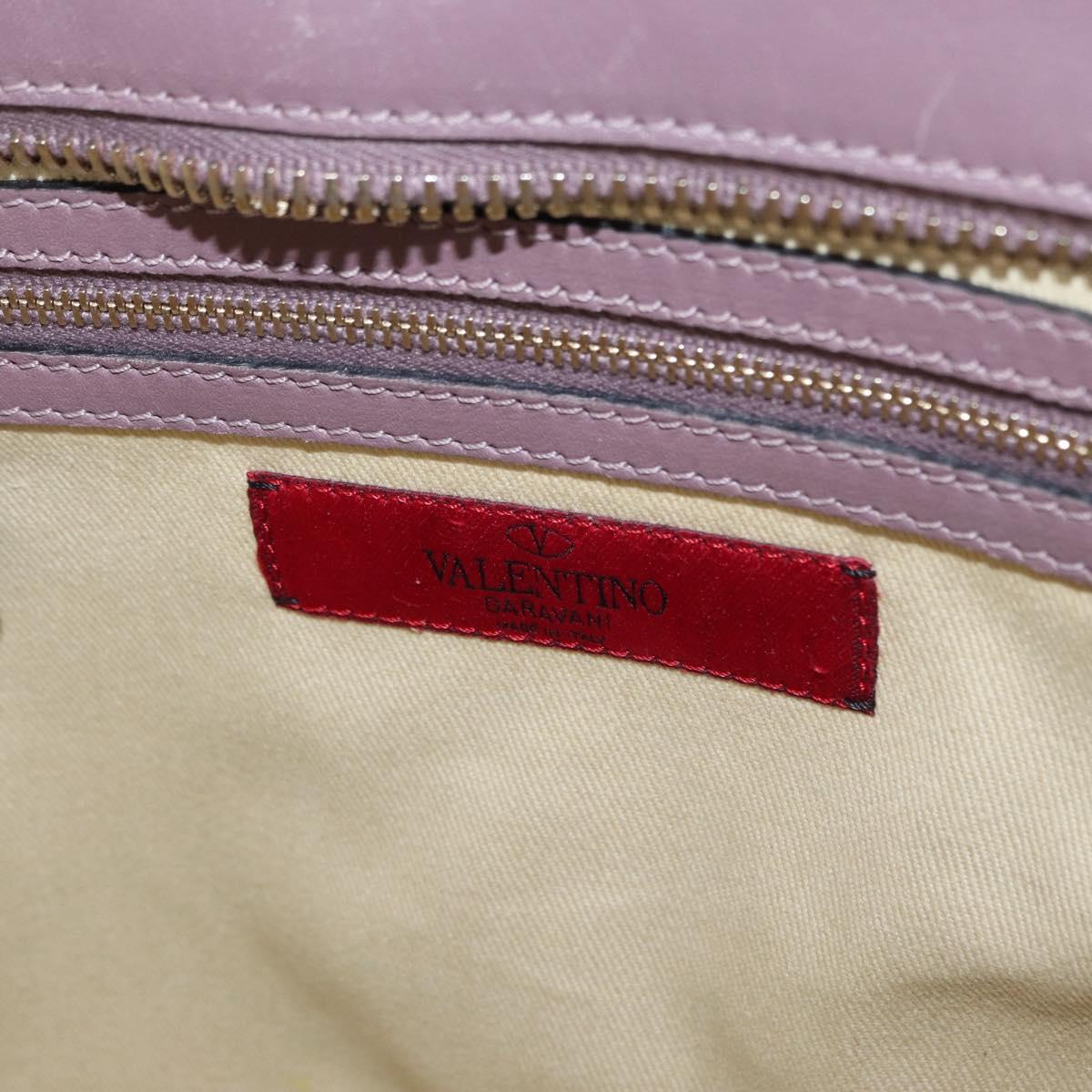 VALENTINO Studs Hand Bag Leather 2way Purple Gold Auth gh1289