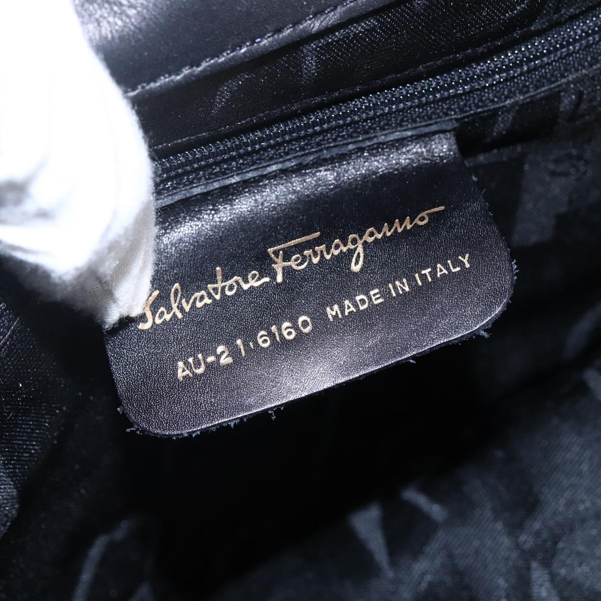 Salvatore Ferragamo Chain Tote Bag Canvas Black Gold Auth gh1290