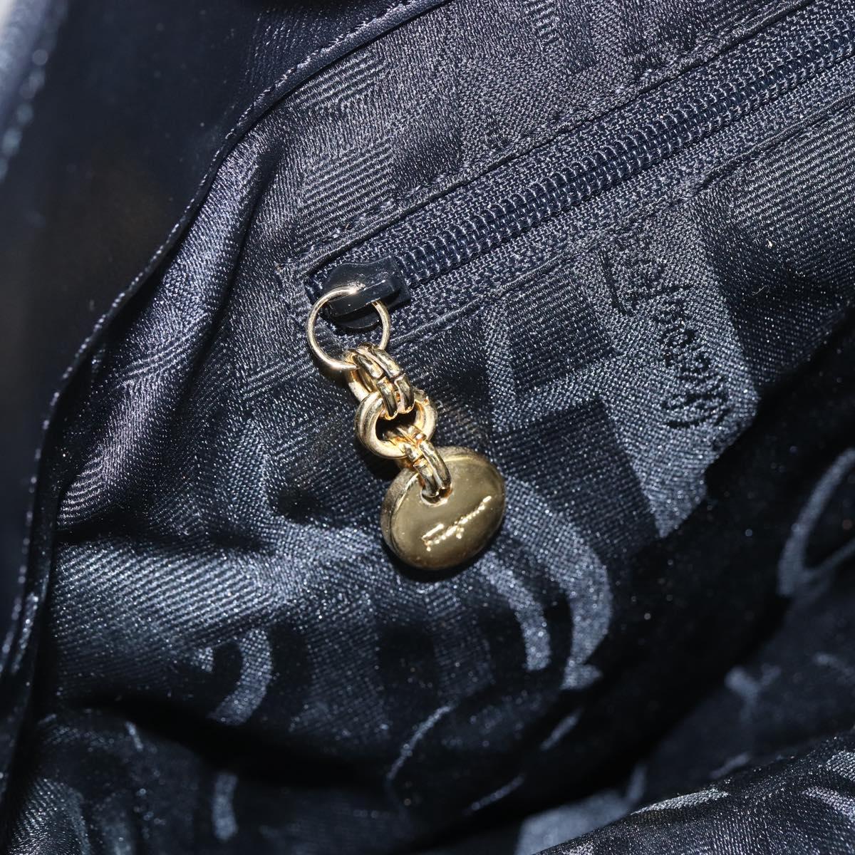 Salvatore Ferragamo Chain Tote Bag Canvas Black Gold Auth gh1290